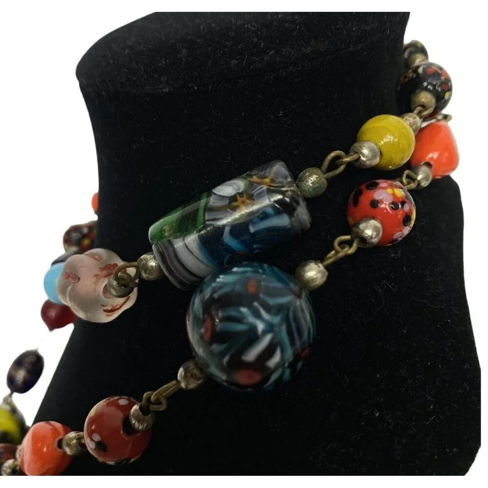 Artisan Necklace Venetian Art Glass Millefiori Lamp Worked Beads Multi Colored